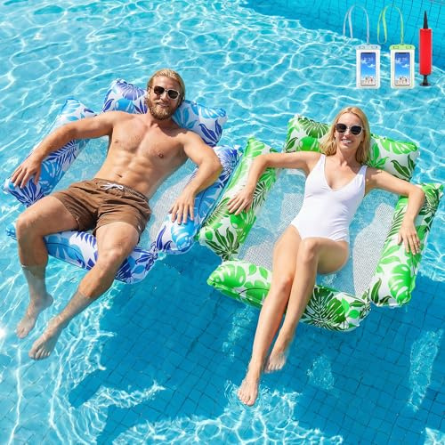 Luftmadrass pool, luftmadrass vatten, hängmatta vuxna med 1 luftpump och 2 vattentäta mobilskal, 4 i 1 uppblåsbara simstolar, pooltillbehör kul för vuxna