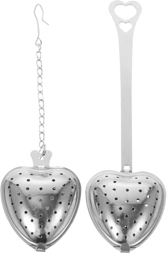 INOOMP Heart Tea Infuser and Loose Tea Strainer 2Pcs Stainless Steel with Chain and Hook Reusable Filter for Brewing at Home or Office