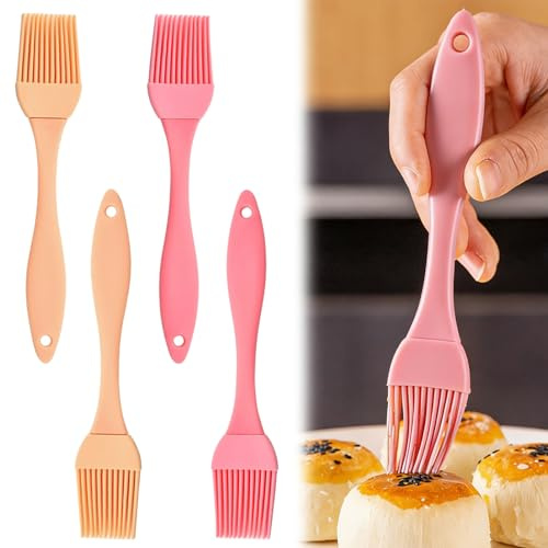 4 Pezzi Pennello da Cucina in Silicone Alimentare, 17x3,2 cm Resistente al Calore, Lavabile in Lavastoviglie, per BBQ Pasticceria Forno(Rosa, Albicocca)
