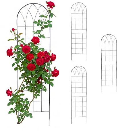 Relaxdays Spaljé set med 4, H x B: 150 x 40 cm, metall, spaljé för klätterväxter, trädgård, rosenspaljé, svart