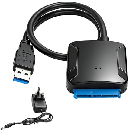 USB 3.0 to SATA Adapter, SATA to USB Cable, 12V 2A Power Supply for 2.5/3.5 Inch HDD SSD, High-Speed Data Transfer with UASP Support for Windows Mac Linux, Plug and Play Storage Expansion and Backup