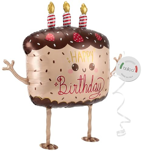 balloa Folienballon XXL Geburtstagstorte Ballonwalker, Helium Ballon Kawaii Deko, Luftballon Geburtstag für Kindergeburtstag Partydeko Geburtstagsparty, Geburtstagskuchen laufender Airwalker, 69cm