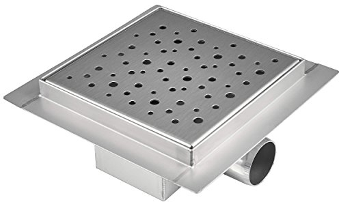 VILSTEIN© Duschrinne, Quadrat, Kreise, 15x15 cm, Siphon mit Geruchsstop und Haarsieb, Quadratisch, Edelstahl Ablaufrinne, Bodenablauf, Duschablauf, Komplettset mit Bodenbefestigung