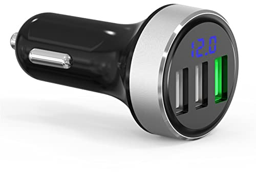 LIHAN 3 USB Car Charger,12V/24V Voltage Meter, QC3.0 Output 4.8A, Cigarette Lighter Plug Adapter Compatible with iPhone,iPad, Samsung, USB Charging Devices, Silver