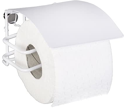 WENKO Toalettpappershållare med lock Classic Plus – rullhållare med högkvalitativt rostskydd, stål, 12,5 x 9 x 14 cm, vit