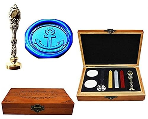MNYR Anker Luxus-Holzkiste Bronze Metall Pfau Hochzeit Einladungen Geschenkkarten Papier Briefumschlag Siegellogo Wachssiegel Siegelstempel Wachsstempel Schmelzlöffel Stempel Holz Geschenkbox Kit