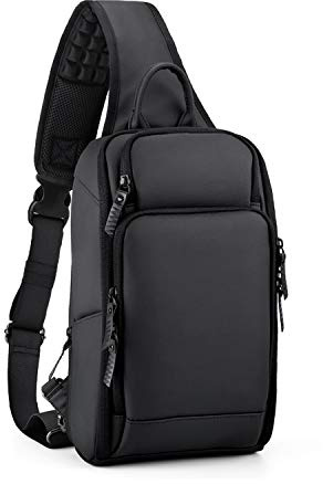 FANDARE Herr bröstväska axelväska för män, axelväska, 7,9 tum, iPad med USB axelväska, stor kapacitet, slingväska, för cykling, ridning, resor vattentät polyester, Svart, L