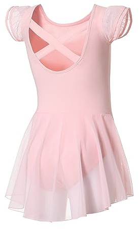 DIPUG Ballet Leotards for Girls Toddler Dance Leotard Flutter Sleeve and Criss-Cross Back Pink Size 6-8