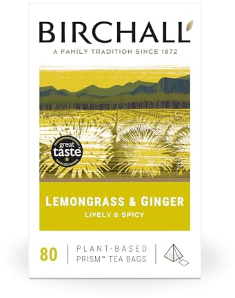 Birchall Tea Bags, Lemongrass & Ginger Herbal Tea Gift Set, Caffeine Free Tea Bursting with Full Flavour, 80 Plant-Based Prism Tea Bags