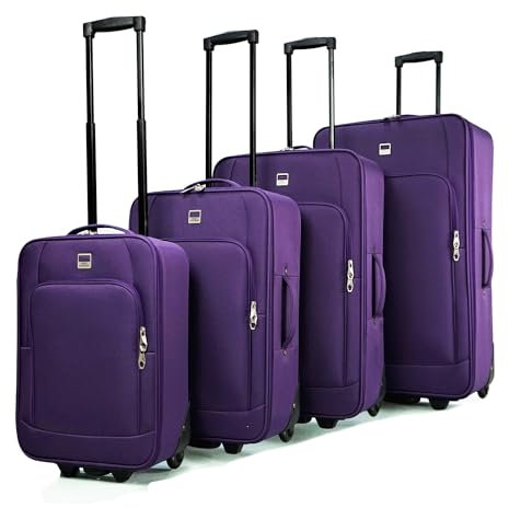 SIGN Stoffkoffer Trolley Reisekoffer Inline Rollen (Handgepäck-Mittel-Groß-Sehr Groß) (Lila, 4er Set)