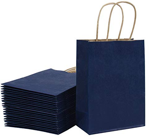 Loveinside 21X11X27 cm Sacs En Papier Moyen Kraft Marine Sacs-Cadeaux En Vrac Avec Poignées Pour Les Faveurs De Fête De Mariage D'Anniversaire 25Pcs/Set