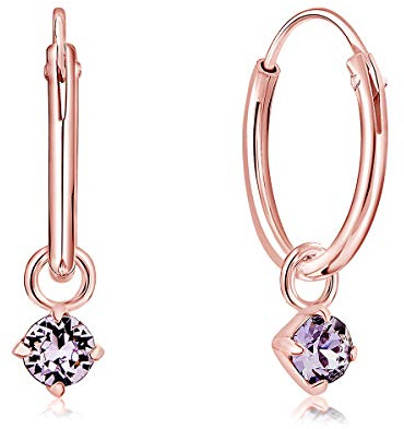 Orecchini a Cerchio con Punto Luce di Cristallo - Orecchini Pendenti Donna Argento 925 Placcati Oro Rosa 18K con Brillantini Colorati - Classici Eleganti Ipoallergenici - Diametro: 12 mm