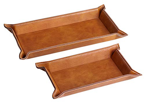 Navaris Lederschale Tablett aus Kunstleder - 2X Schale Ablage Leder - Ablageschale für Schmuck Schlüssel Münzen Handy - Schlüsselablage Organizer