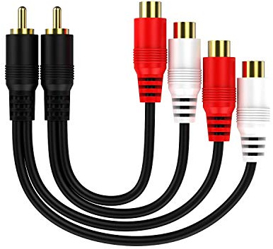 Eanetf RCA 1 Male to 2 Female Audio Speaker Y Adapter Splitter Cable with OFC Conductor Dual Shielding Gold Plated Metal Shell Flexible PVC Jacket - 2 Pack / 0.6FT