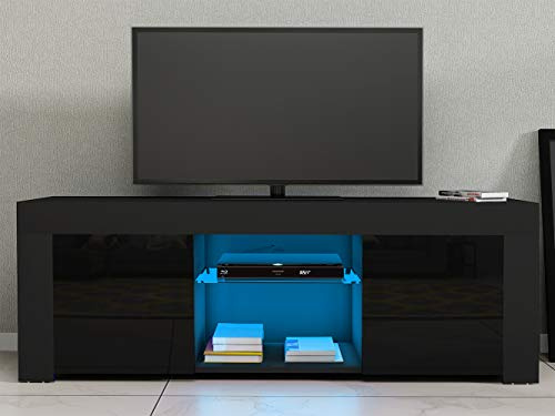 TV Stand with LED Lights Modern TV Unit Cabinet Stand Sideboard Matt Body and High Gloss Doors with 2 Cabinets Living Room Entertainment Center Media Console Table