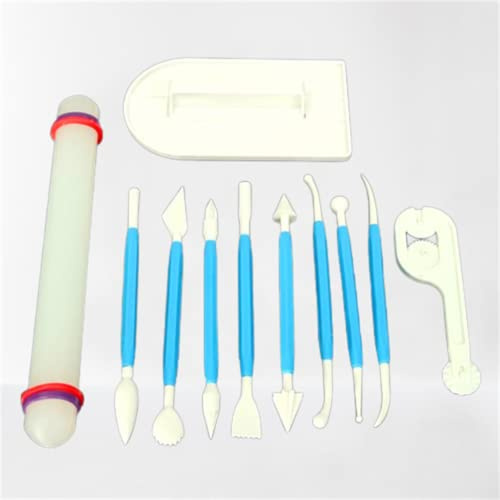 Wuluwala Marshmallow Fondant Cake Decorating Hand Tool 11Pcs Smoother Rolling Pin Trimmer Cutter Embosser Flower Scissor Modelling Accessories Supplies Kit (Blue)
