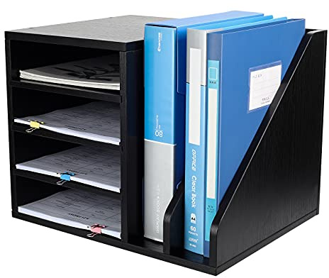 PAG 6 Fächer Große Kapazität Schreibtisch Organizer Holz Ordner Organizer Zeitschriftenhalter,Brief Papier Organiser Geeignet für Büros/Schulen/Haushalte, Schwarz