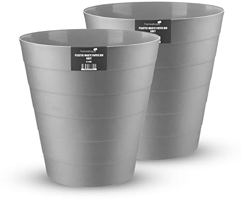 HOMESHOPA Plastic Waste Paper Bin Grey, 2 Pack 6L Round Waste Basket Trash Can, Lightweight Rubbish Bin for Kitchen Bedroom Bathroom, Open-Top Design, Ourdoor Gargabe Container Dustbin