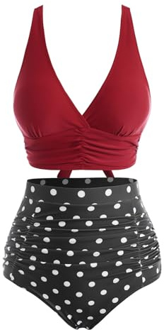 DRESSFO Women's High Waisted Bikini Sets Two Piece Padded Retro Vintage Tummy Control Swimsuit Gothic Bathing Suit