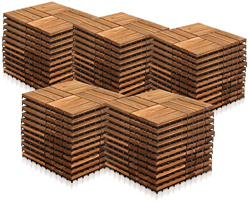 Yakimz 30 x 30 cm Holzfliesen aus Akazienholz, Anti-Rutsch-Bodenbelag, 55er Terrassenfliese, 5m² Bodenbelag Drainage Klicksystem Terrasse Balkon Garten, Braun