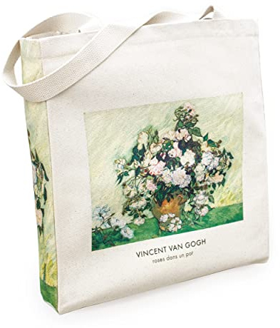 KXT DES!GN Tragetasche aus Baumwoll-Canvas mit Reißverschluss und Innentasche - Florales Vintage Design (Roses)