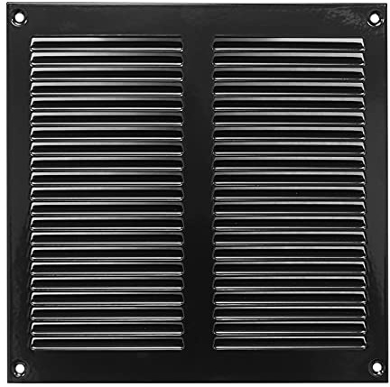 200x200mm Ventilationsgaller i Svart Stål med Myggskydd - Metallgaller för Ventilation