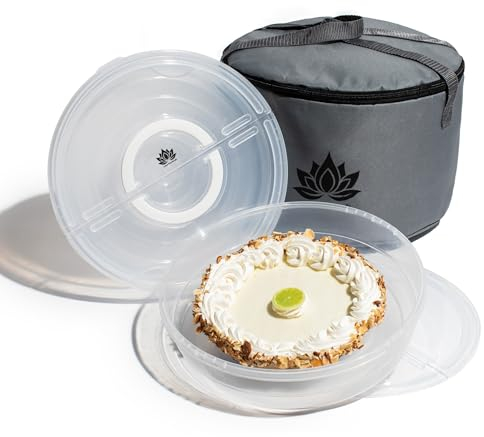 Lotus Fine Goods Kuchenträger mit Deckel und isolierter Lebensmitteltragetasche, 30,5 cm, Frischhaltedosen für Kuchen, Käsekuchen, Flan, Pizza, Tortilla und mehr, 2 Stück