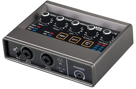 TEYUN Q-16 Professional Audio Interface USB Recording Sound Card with 16 bit/48 kHz Audio Resolution Built-in Monitor Jack, DSP Effect, 48V Power Use for Studio Recording, Song Record