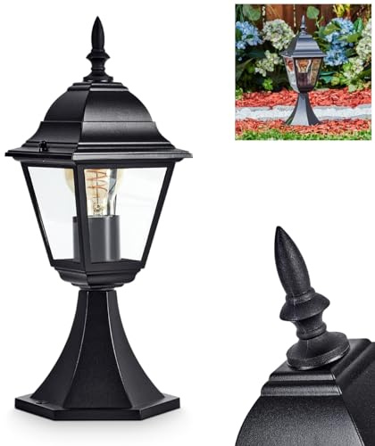 HOFSTEIN Außenwegeleuchte Naofe, Sockelleuchte aus Metall/Glas in Schwarz/Klar, Wegeleuchte im Landhaus/Antik/Retro/Vintage-Design für Garten, Außenbereich, Hof, Terrasse, 40 cm, E27, IP44