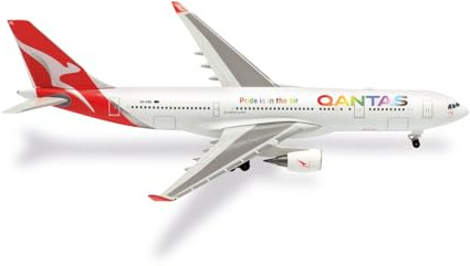 herpa Modellflugzeug Qantas Airbus A330-200 – VH-EBL Whitsundays, Miniatur im Maßstab 1:500, Sammlerstück, Modell ohne Standfuß, Metall, Weiß