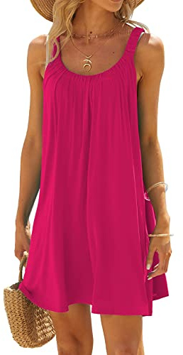 Edhomenn Beach Bikini Cover Up - Sleeveless Mini Dress for Women, Bathing Suit Swimming Cover Up (02 Rosy Red, M)