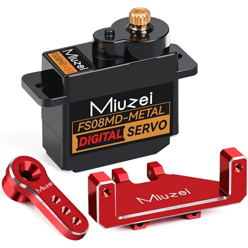 Miuzei 12g Metal Gear Digital Micro Servo for SCX24 1/24 RC Car 6V, Red | Mini copper gear, 2.0 kg·cm at 6V, 0.1s/60°, incl. aluminium holder and servo horn, for boat, plane, robot, Arduino