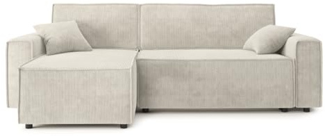 BAÏTA Sofá esquinero Convertible Mira 4 plazas, con ángulo Reversible y baúl de Almacenamiento, de Pana, Color Beige
