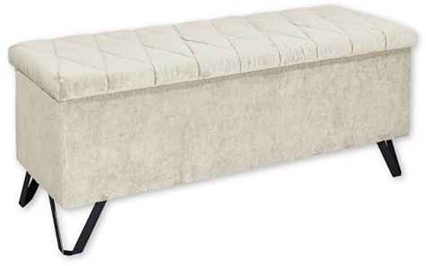 Stella Trading Marsala Sitzbank mit Stauraum und gepolstertem Deckel, Cream - Geräumige Sitztruhe für Boxspringbetten im Schlafzimmer - 139 x 58 x 50 cm (B/H/T)