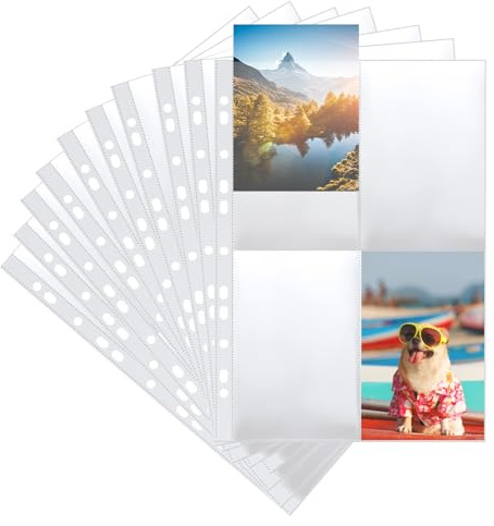 VMUTGA 50 Stück Fotohüllen A4, 4 Fächer Geteilt Transparent Postkartenhüllen Kleine Klarsichtfolien Fotosichthüllen Foto Seitenschutz für Familien Hochzeits Fotoalbum A4 2/3/4 Ringbuch (10.5*15.3 cm)