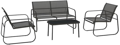 Outsunny Salon de Jardin Ensemble de mobilier de Jardin 4 pièces avec 2 fauteuils 1 canapé 2 Places d'extérieur et Table Basse avec Plateau en Verre trempé Noir