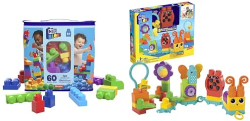 MEGA Bloks, Bausteine für Kinder ab 1 Jahr, 60 Bauklötze & MEGA First Builders HKN44 Sensorikspielzeug für Kleinkinder