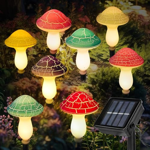 Kyduu 8piezas Lámparas solares de setas para Decoración Exterior,Luces Solares de Flores,Iluminación Decorativa Solar Impermeable IP65 para Decoración de Jardines,Luces Solares de Jardín Césped Camino