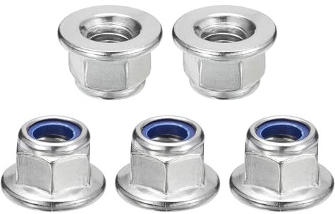 sourcing map M10x1.5mm Flange Nylon Insert Lock Nuts, 12Pcs 304 Stainless Steel Metric Hex Lock Nuts