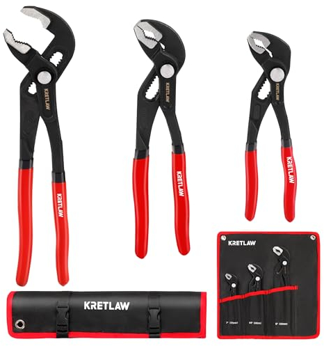 KRETLAW 3-Piece Groove Joint Pliers Set (300mm & 250mm & 180mm), Quick-Adjustable Water Pump Pliers，Cr-V V-Jaw Tongue and Groove Pliers for Home Repair & Plumbing