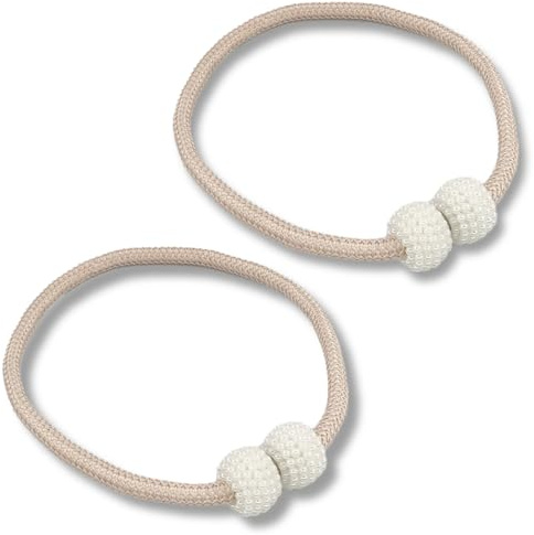 NHPY Vorhanghalter Seil,Gardinenhalter,Raffhalter für Gardinen,Magnetische Vorhang Raffhalter mit Perlen,Duschvorhang Rückhalter,Dekoration für Home Office Hotel (Champagnerfarbe), 2 Stück