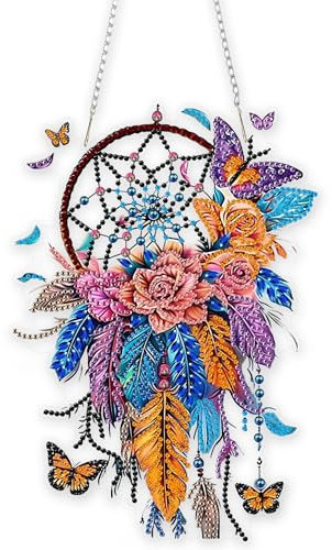 Eiflow DIY Hängendes Diamant-Kunst-Set Traumfänger, Acryl-Platte Diamanten-Malerei Ornament Anhänger Box-Set
