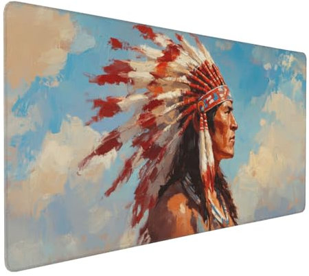 Gaming Mauspad XXL Mann Mousepad 1000x500x4mm Indianer Verlängertes Mauspad Schreibtischauflage,Genähte Kanten Mauspad,Verbessert Präzision und Geschwindigkeit Wasserdicht Geeignet für Büro und Spiele