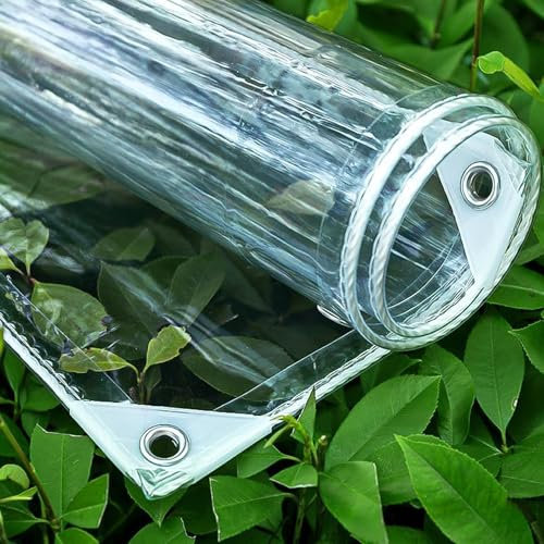 Strapazierfähige transparente Planen, 0,35 mm dick, wasserdicht, mit Ösen, transparent, reißfest, Abdeckfolie für Außenbereich, Garten, individuelle Größe (2,6 m x 2 m)
