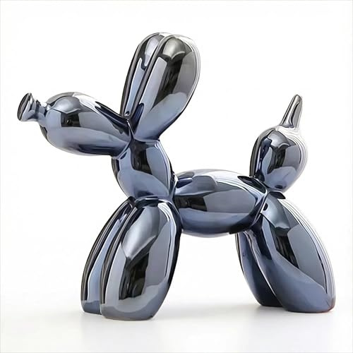 YOYUMI Escultura Perro Globo Chapado, Estatua de cerámica Brillante para Sala de Estar, Dormitorio, escaparates y decoración de Oficina, 22 x 18 x 8 cm, Color Azul y Gris