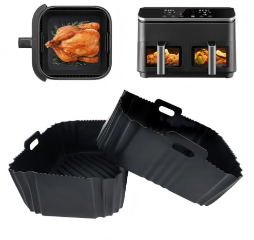 2 stycken silikonform varmluftsfritös för COSORI varmluftsfritös 2 kammare luftfritös 8-i-1 dubbel zon luftfritös XXL 8,5 L, återanvändbara tillbehör för airfryer, silikoninlägg för COSORI