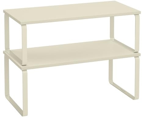 SONGMICS Gewürzregal, 2er Set Küchen Organizer, erweiterbar, stapelbar | Küchenregal, Schrank-Organizer Küche, kleines Regal, Metall und Holzwerkstoff, cremeweiß, BYSTRO Kollektion KCS200W02