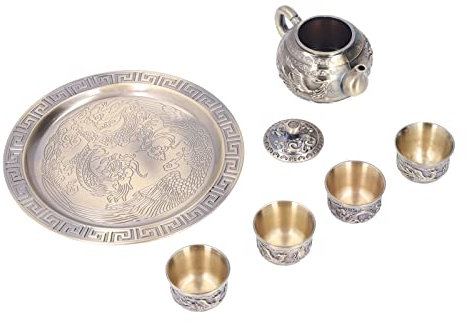 Thé à café Vintage, Motif de Relief Luxueux en Métal Exquis, Ensemble Turc avec Ensembles de Tasses Marocaines Assiette pour la Décoration de Table 4 Plateau Artisanal w Décor