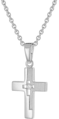 trendor Kinder-Halskette Mit Kleinem Kreuz 925 Silber Rhodiniert 28402 | modisches Schmuckstück für Mädchen und Jungen, elegante Geschenkidee,