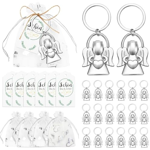 30PCS Schutzengel Schlüsselanhänger Glücksbringer,Glücksbringer Engel Herz Anhänger, Gastgeschenke Schutzengel Anhänger für Hochzeit Abschiedsgeschenk Weihnachtsgeschenke,Taufe,Kommunion (Silber)